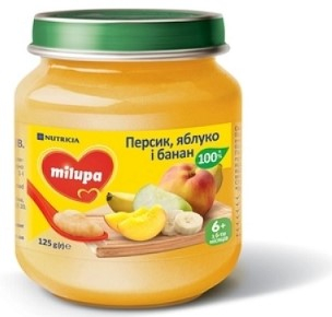 Мілупа пюре фруктове яблуко банан персик 125г з 6 міс
