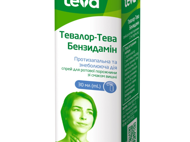 Тевалор-Тева Бензидамін спрей д/ротов порожн 1,5 мг/мл фл 30мл