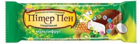 Пітер Пен батончик вітамінізований мультифрукт в шоколадній глазурі 40г