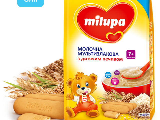 Мілупа каша молочна мультизлакова з печивом 210г з 7 міс