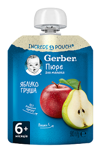 Гербер пюре яблуко груша пауч 90г з 6міс