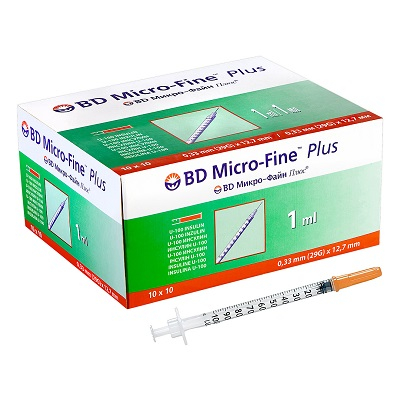 Шприц 1мл U-100 голка 29G (0,33х12,7мм) BD Micro-fine plus №10