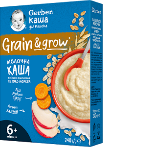 Гербер каша молочна вівсяно-пшенична яблуко морква 240г з 6міс